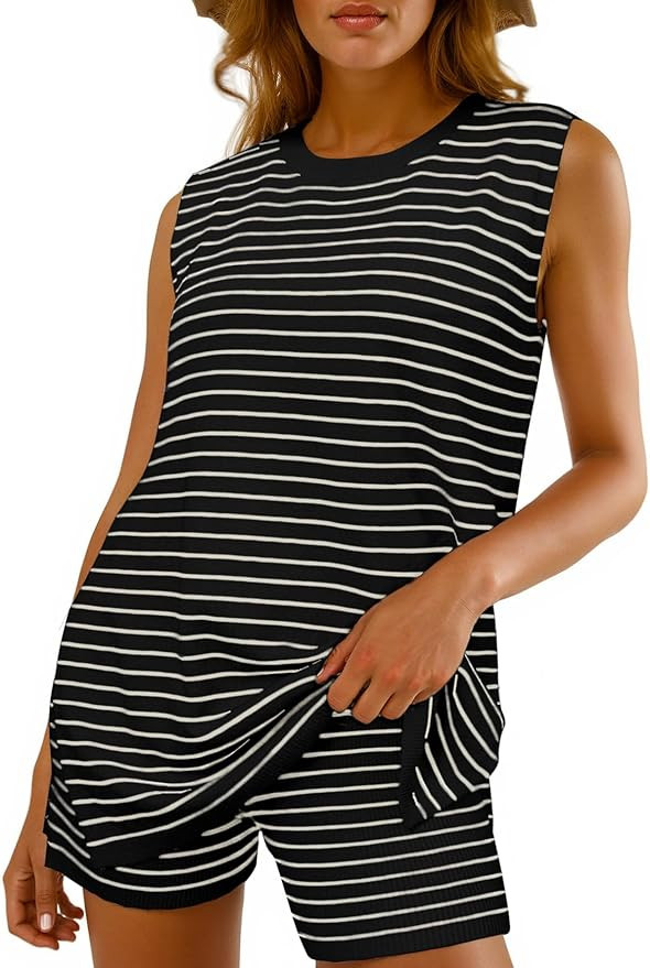 Glamaker Women's 2 Piece Short Sets Summer Lounge Sets Sweater Knit Beach Vacation Matching Sets ... | Amazon (US)