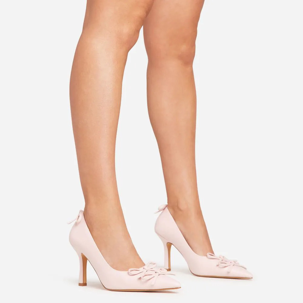 Confessions Bow Detail Pointed Toe Court Heel In Pink Faux Leather | EGO (UK)