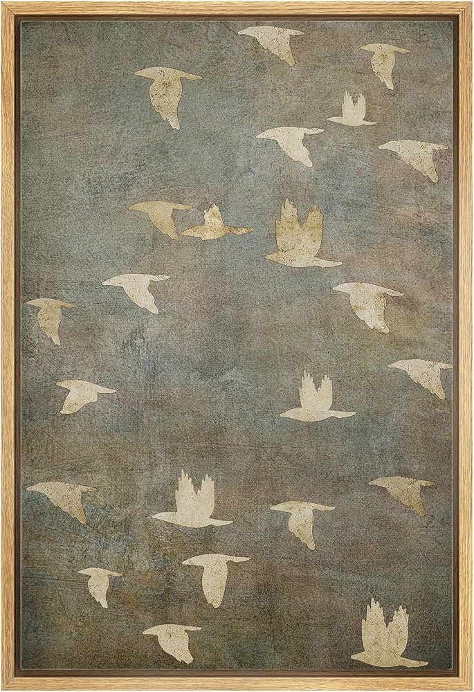 NWT Framed Canvas Print Wall Art Grunge Gold Flying Bird Collage Nature Wilderness Illustrations ... | Amazon (US)