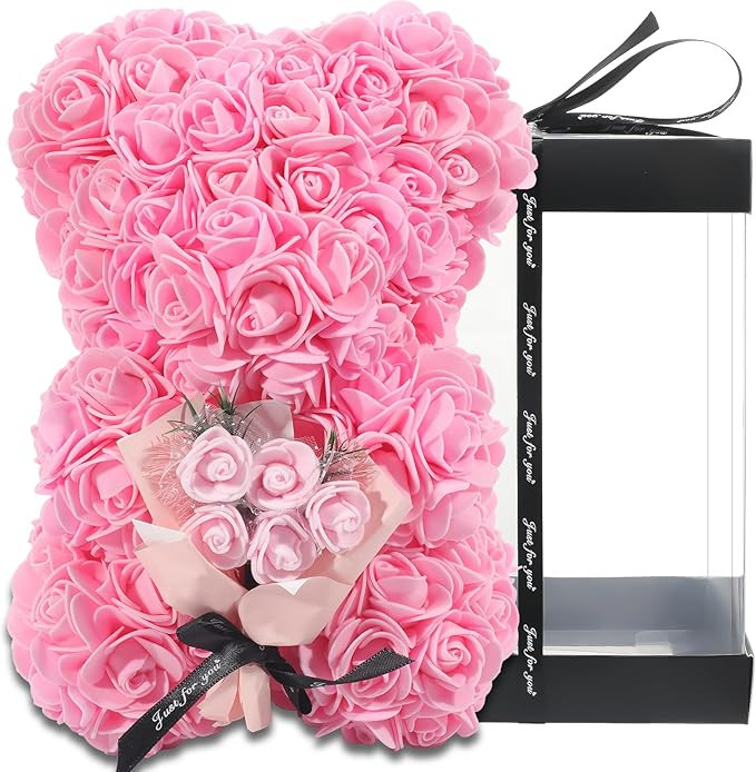 FLOWESZYW Rose Bear Gifts for Valentines, Pink Teddy Bear with Artificial Flowers Bouquet, Gift B... | Amazon (US)