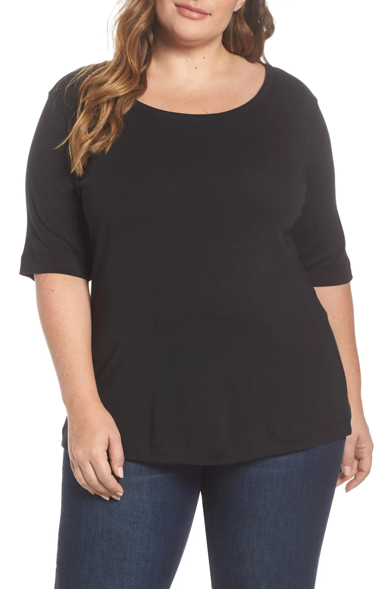 Ballet Neck Cotton & Modal Knit Elbow Sleeve Tee | Nordstrom