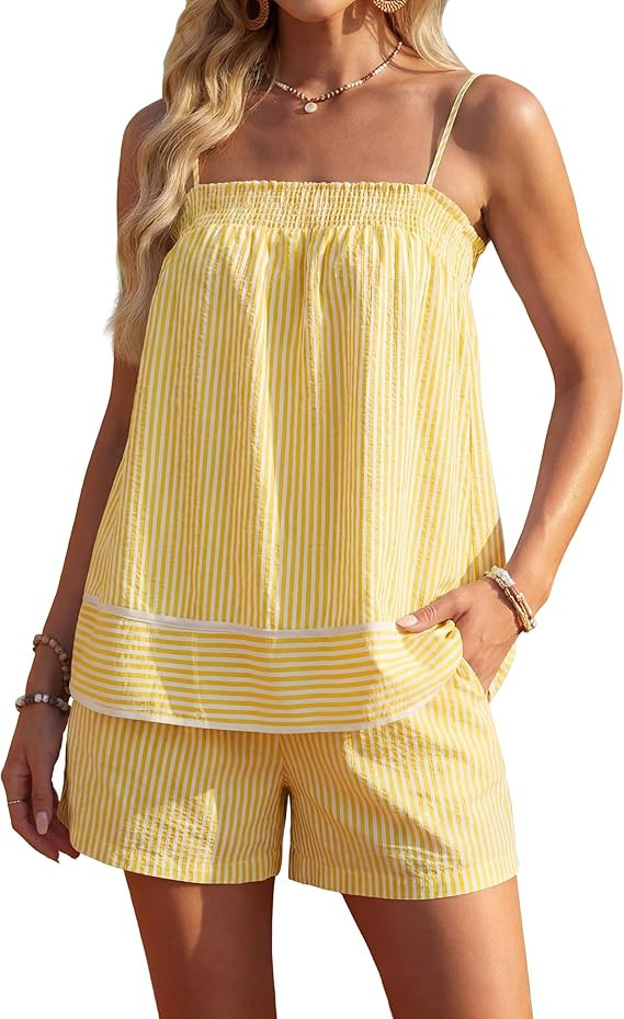 Blooming Jelly Women Two Piece Lounge Sets Striped Camisole Top Matching Shorts Set Summer Vacati... | Amazon (US)