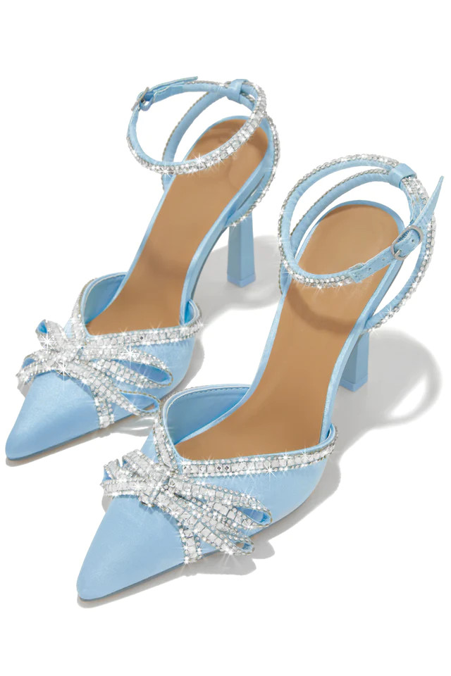 Miss Lola | Devoted Blue Embellished Ankle Strap High Heel Pumps | MISS LOLA