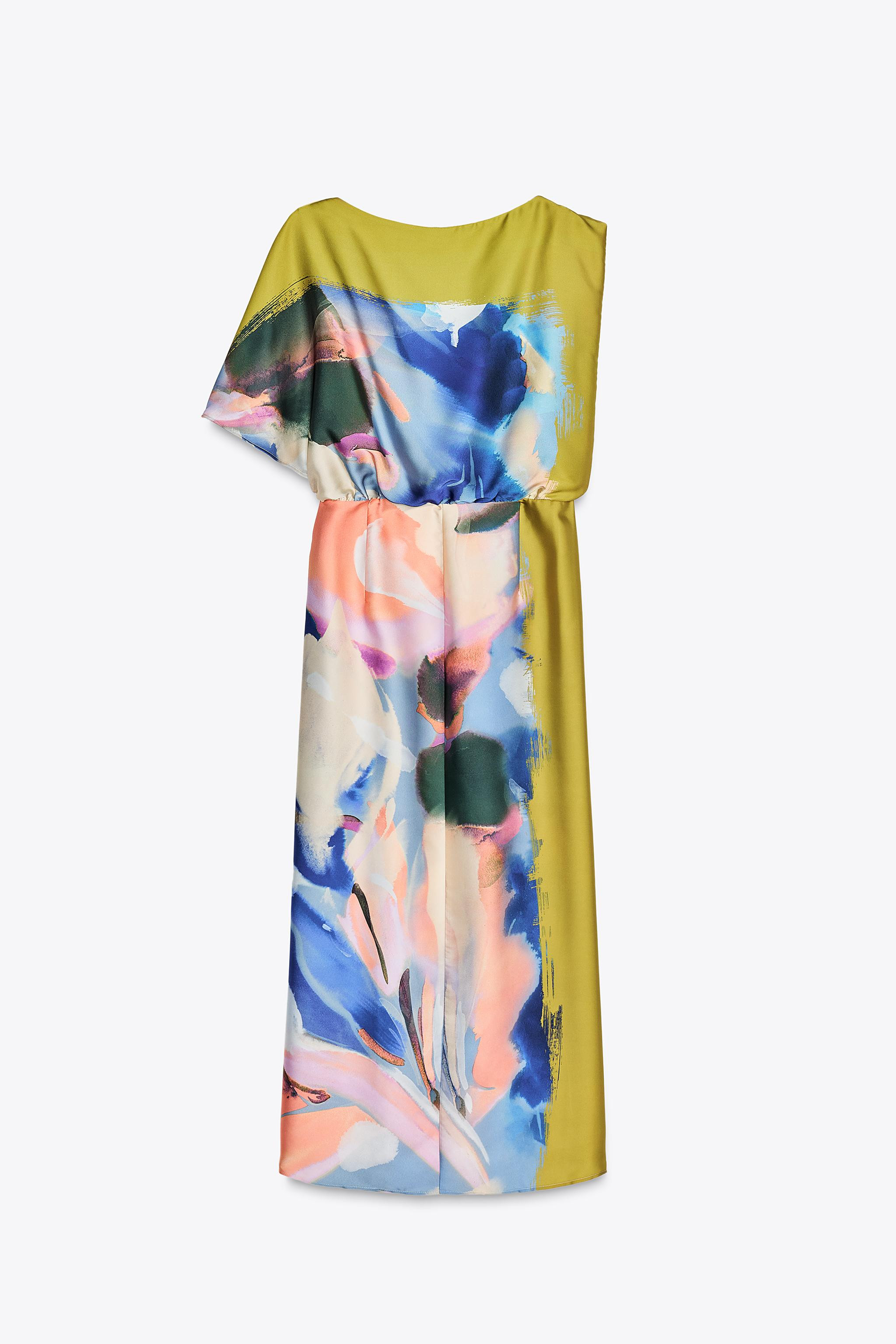 ASYMMETRIC PRINT MIDI DRESS | Zara US