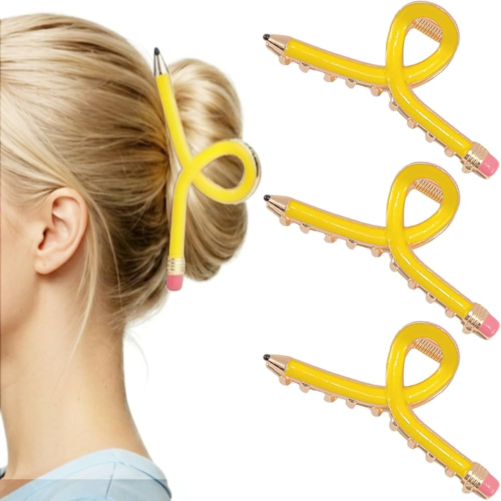 Pencil Hair Clips, Yellow Teacher Hair Clips 3Pcs Teachers Accessories for Women Fun Metal Claw C... | Amazon (US)
