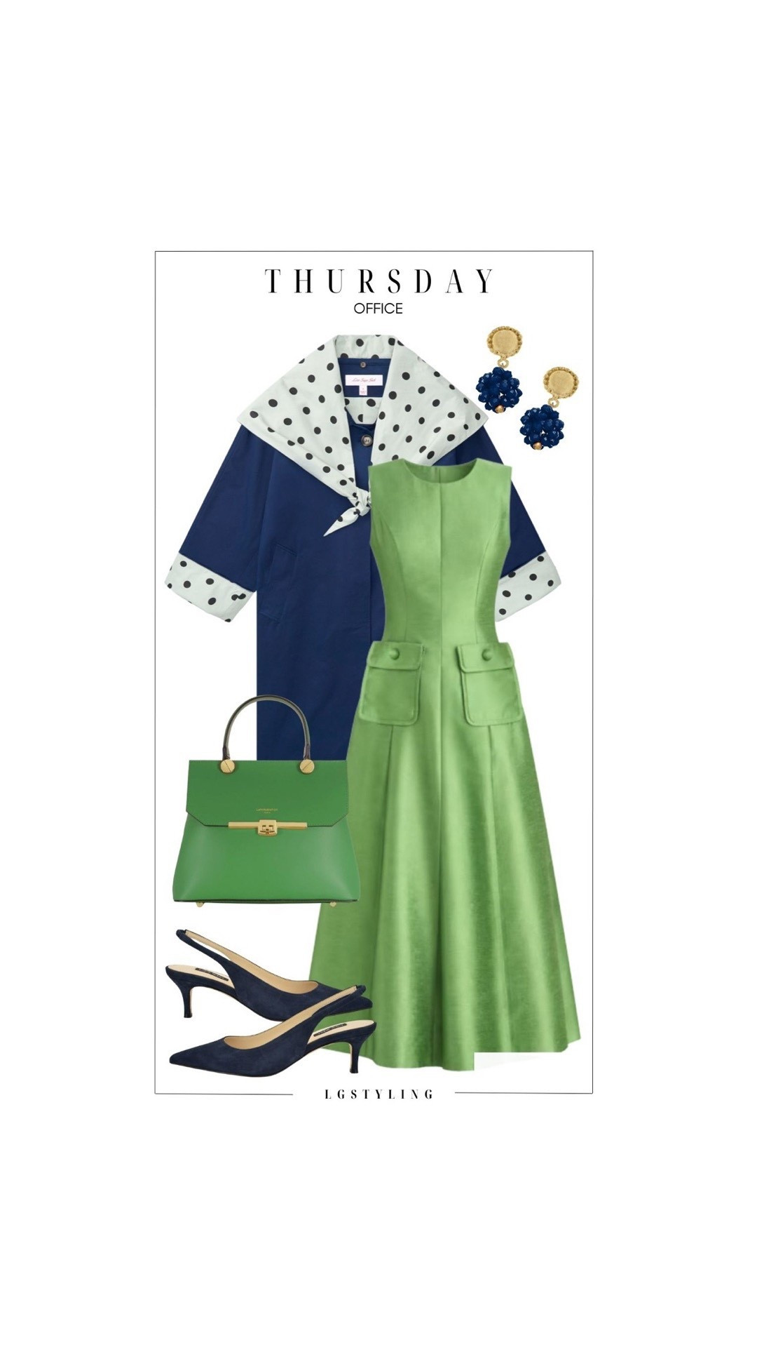 Thursday – Office

A bold yet polished office outfit idea built around statement color. The structured green midi dress creates a flattering silhouette, layered with a navy coat and polka dot scarf for pattern play. Navy slingbacks and a top-handle bag keep the look professional while still feeling creative and fashion-forward.

#LTKWorkwear #LTKOfficeStyle #LTKStatementStyle #LTKSpringFashion #PowerDressing #ColorfulStyle #ChicWorkwear #PolishedStyle #ClassicWithATwist #OfficeOutfitIdeas

 

#LTKSpringSale #LTKootd #LTKgrwm