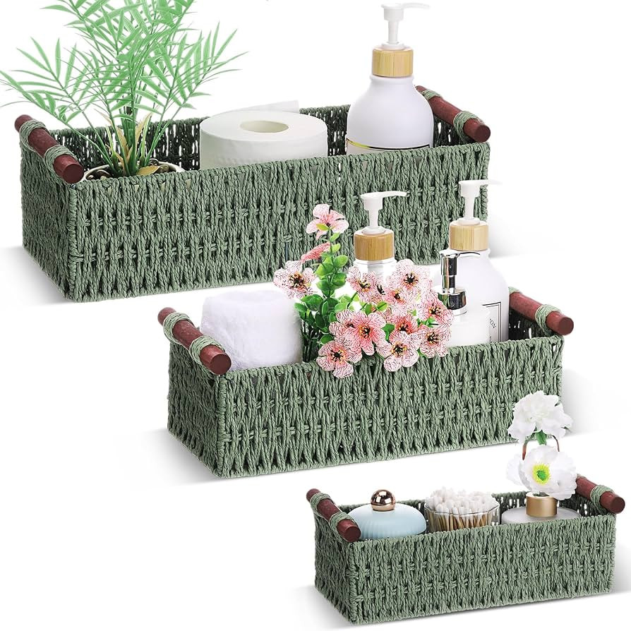 Boao 3 Pcs Boho Storage Wicker Baskets Handmade Woven Decorative Paper Rope Baskets for Organizin... | Amazon (US)