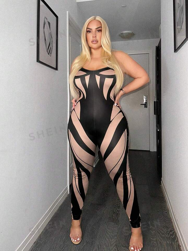 SHEIN SXY Plus Size Color Block Tube Top Jumpsuit | SHEIN