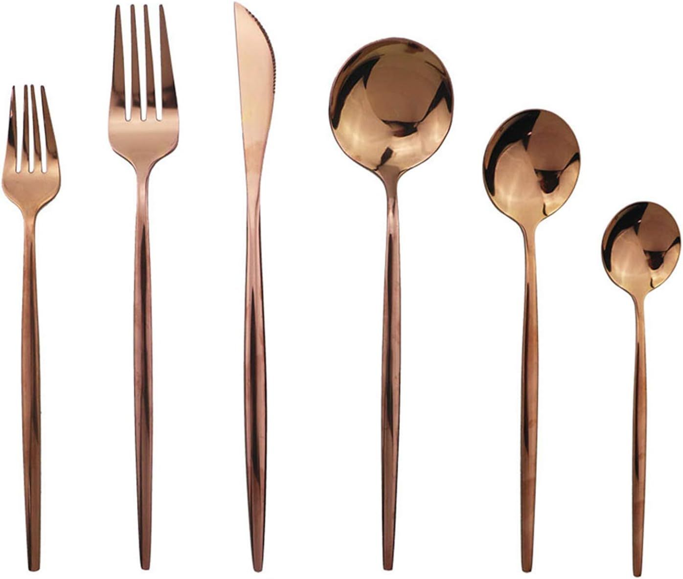 JASHII Silverware Set, Mirror Polished Copper Flatware Cutlery Set Service for 6, Shiny Finish 36... | Amazon (US)