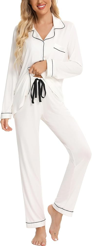Leikar Button Up Pajama Set For Women Long Sleeve Shirt And Pajama Pants Soft Pjs Lounge Sets | Amazon (US)