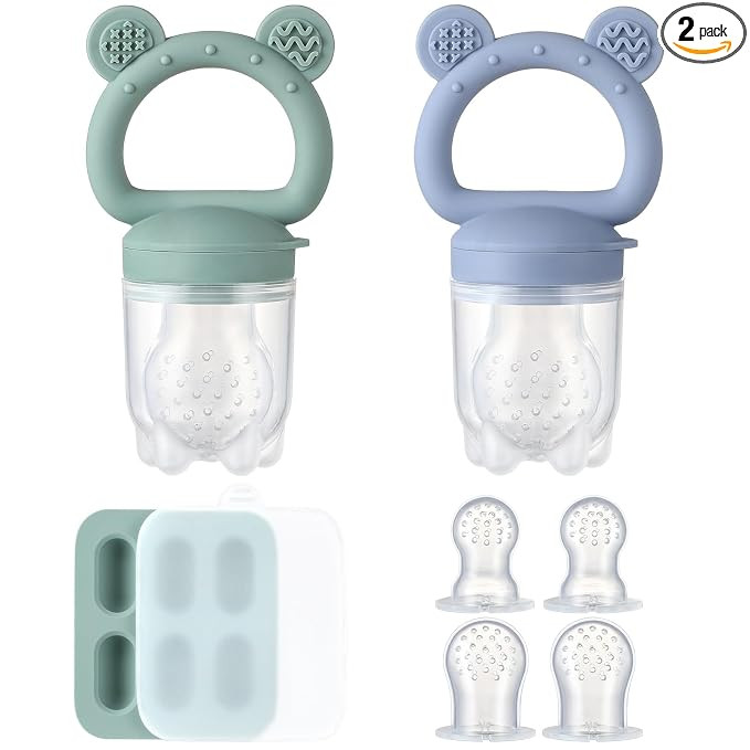 Amazon.com : 2 Pack Silicone Baby Fruit Feeder with Mini Freezer Tray, Breastmilk Popsicle Molds ... | Amazon (US)