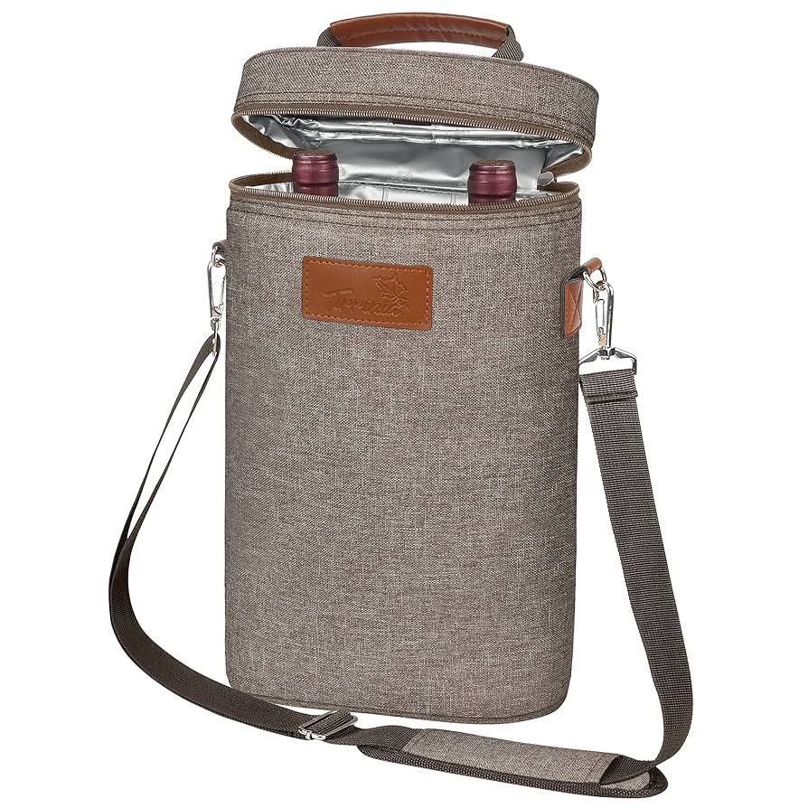 Tirrinia 2 Bottle Wine Gift Tote Carrier - Leakproof & Insulated Padded Versatile Wine Cooler Bag... | Amazon (US)