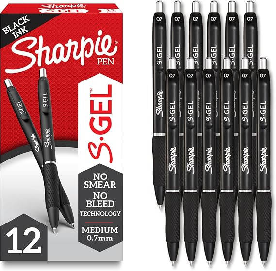 Sharpie S-Gel Gel Pens, Black Barrel, Medium Point (0.7mm), Black Gel Ink, 12 Count - Home, Offic... | Amazon (US)