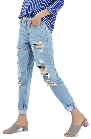 Women's Topshop 'Hayden' Super Ripped Boyfriend Jeans, Size 28 x 32 - Blue | Nordstrom