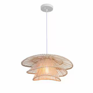 Wilby 1-Light Natural Tiered Pendant Chandelier with Rattan Shade | The Home Depot