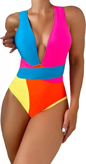 MakeMeChic Women's 2 Piece Bathing Suits Tie Back Collar Halter Cut Out  High Waisted Bikini Shorts Swimsuit
