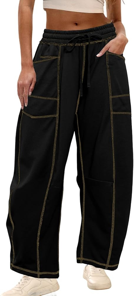 Athlisan Womens Baggy Barrel Pants Wide Leg Lounge Drawstring Sweatpants with Pockets | Amazon (US)