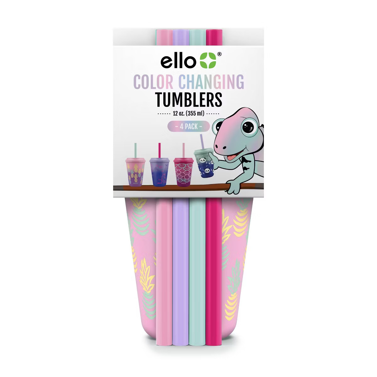 Ello 12oz 4pk Plastic Chameleon Color Changing Cups with Twist on Lids | Target