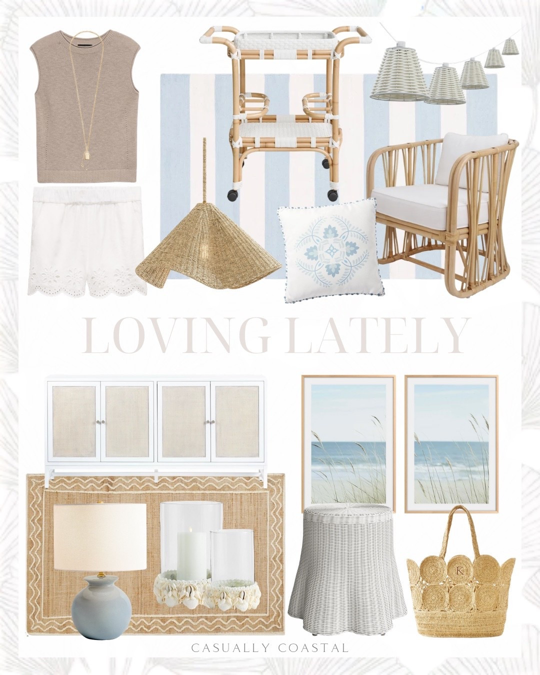 Loving Lately 

Coastal home decor, coastal style, coastal rug, coastal lamp, coastal wall art, coastal artwork, coastal end table, woven rattan end table, wayfair rug, neutral rug, wool and jute area rug, woven round pendant, striped rug, blue and ivory area rug, cotton rug, ocean wall art, 10 foot classic cottage string lights, wayfair string lights, rattan accent chair, coastal arm chair, wood and raffia media credenza, coastal sideboard, linen eyelet shorts, white shorts, cotton sweater tank, metallic lock and key pendant necklace, coastal bar cart, wayfair bar cart, shell hurricane candle holder, coastal outdoor pillows, ceramic globe table lamp, handwoven raffia tote, coastal tote bag, ribbed tank top

#LTKHome #LTKSeasonal