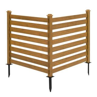 LUE BONA 38'' W x 46''H Teak Brown Outdoor No Dig Fence Poly Plastic Picket Fence Panel Decorativ... | The Home Depot