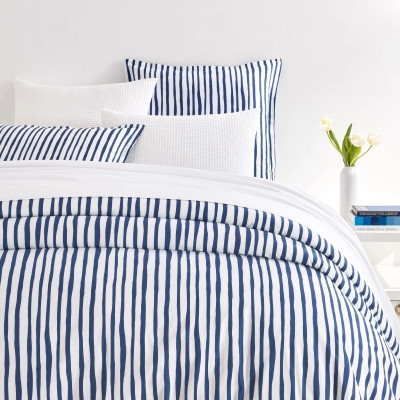 Painterly Stripe Navy Duvet Cover | Annie Selke
