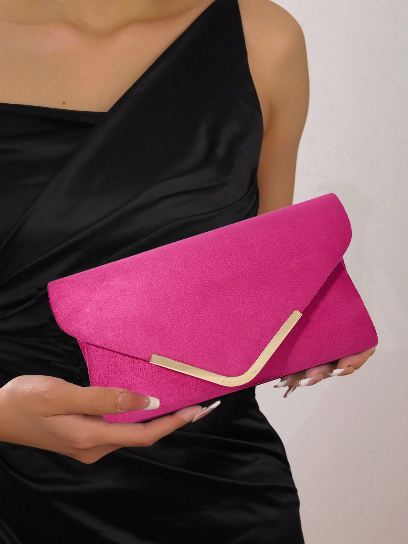 Rose Red Vintage Envelope Clutch Bag Velvet Satin Formal Evening Bag, Metal Edge Decor Large Capa... | SHEIN