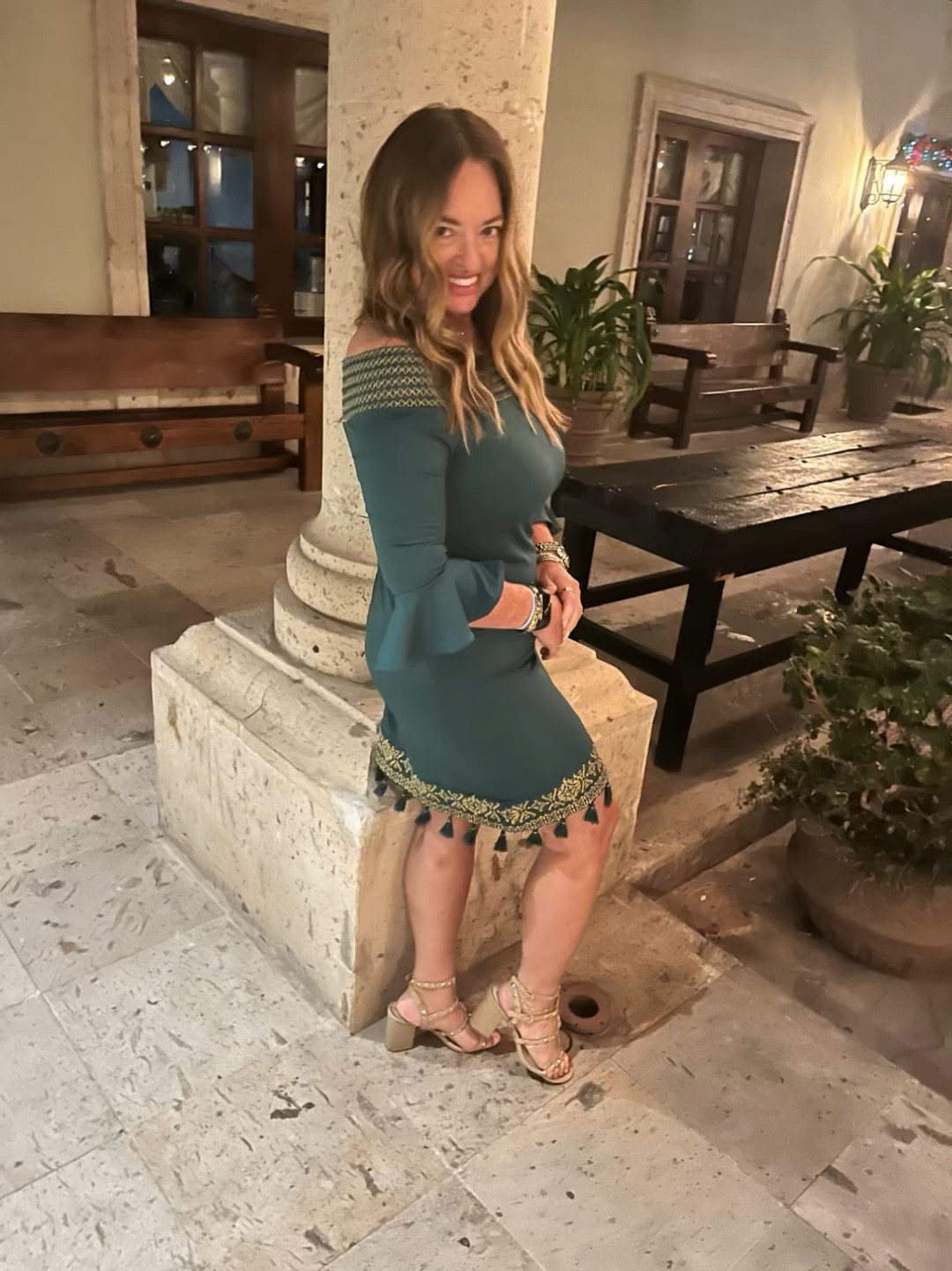 This gorgeous Christmas Green🎄with gold metallic accents and tassels is perfect for the holiday season! @Cabanalife has beautiful holiday looks too! This was perfect for my Mexican vacation. 

It is wonderful to have girlfriends that help with the pictures too! Photographer: @susanbooth
@spapulence

#LTKtravel #LTKstyletip #LTKHoliday