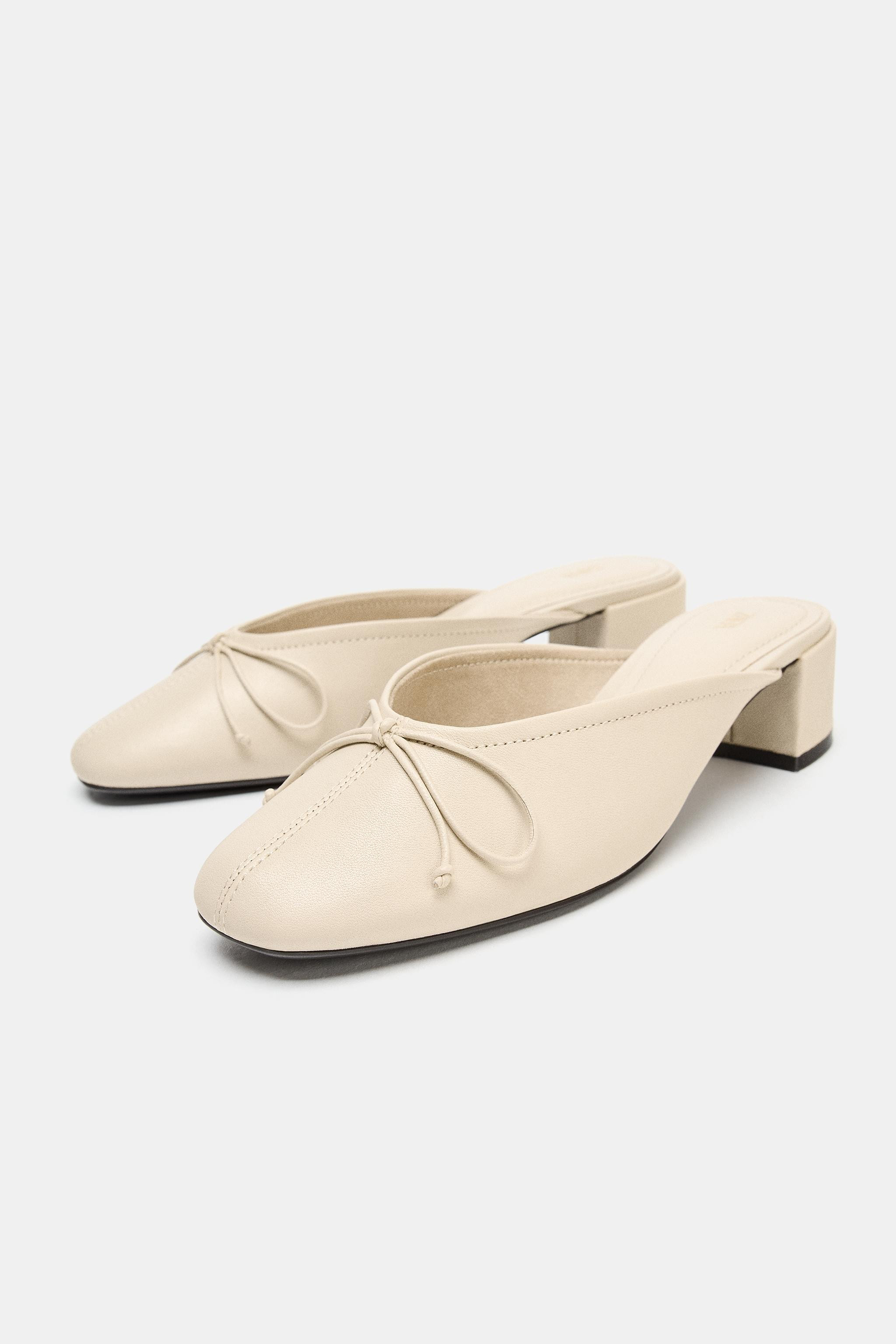 LEATHER SLINGBACK BALLET FLATS WITH BOW | Zara US