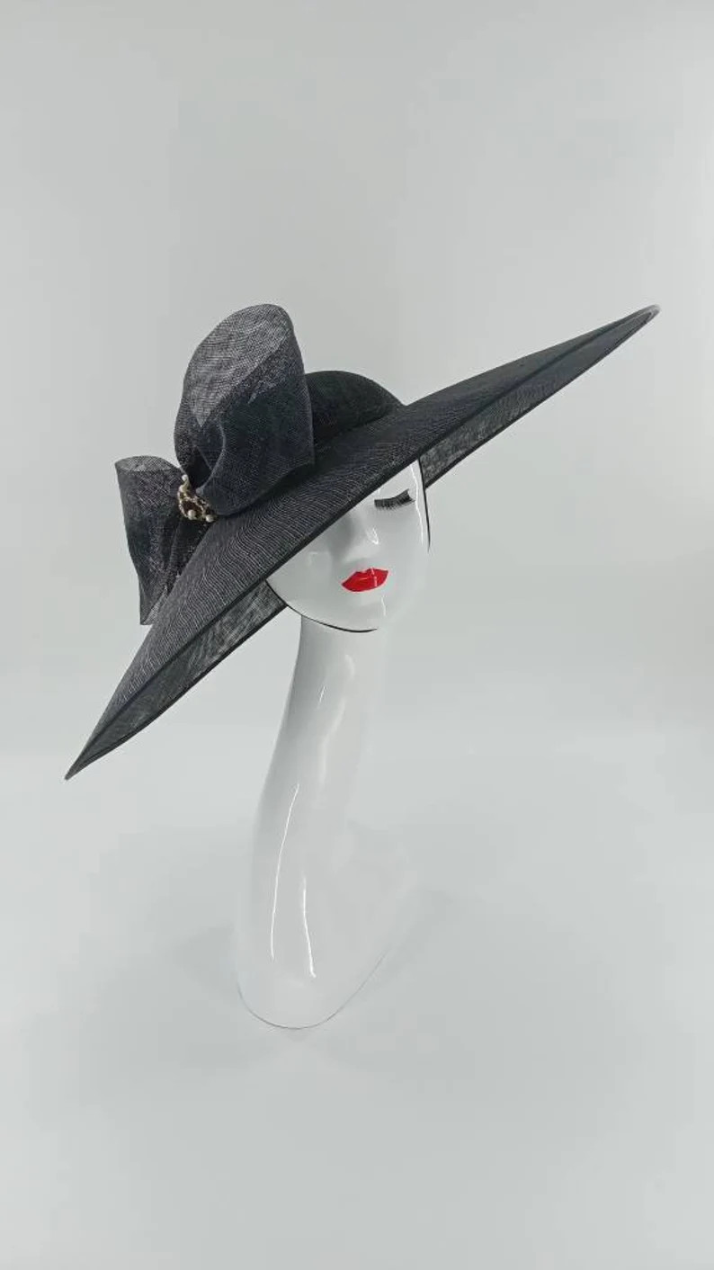 Ladies Huge Black Ascot Bow Hat With Pearls - Etsy UK | Etsy (UK)