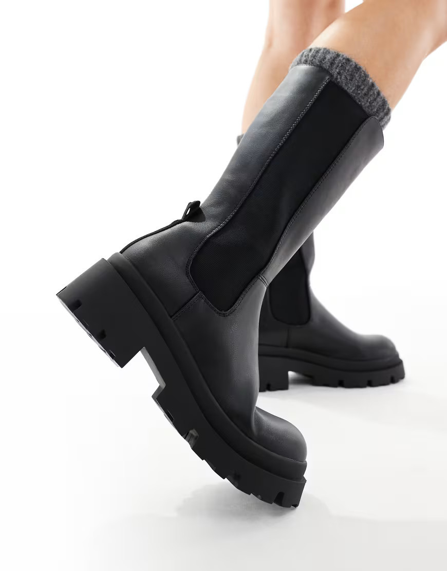 ONLY faux leather chunky boots in black | ASOS (Global)
