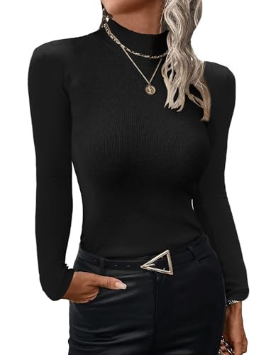 UEAL Fall Tops for Women 2024 Trendy Long Sleeve Black Shirt Sweater Tops for Women Medium Black | Amazon (US)