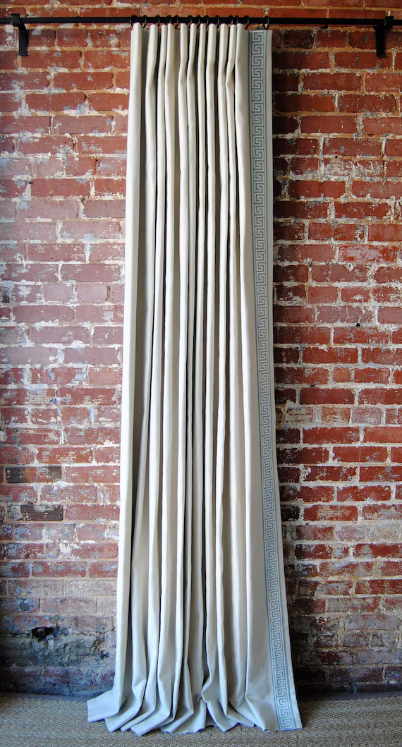 84"L Greek Key Panel - Solid Linen with Greek Key Tape Trim - Choose from 28 Colors - Blackout Li... | Etsy (US)