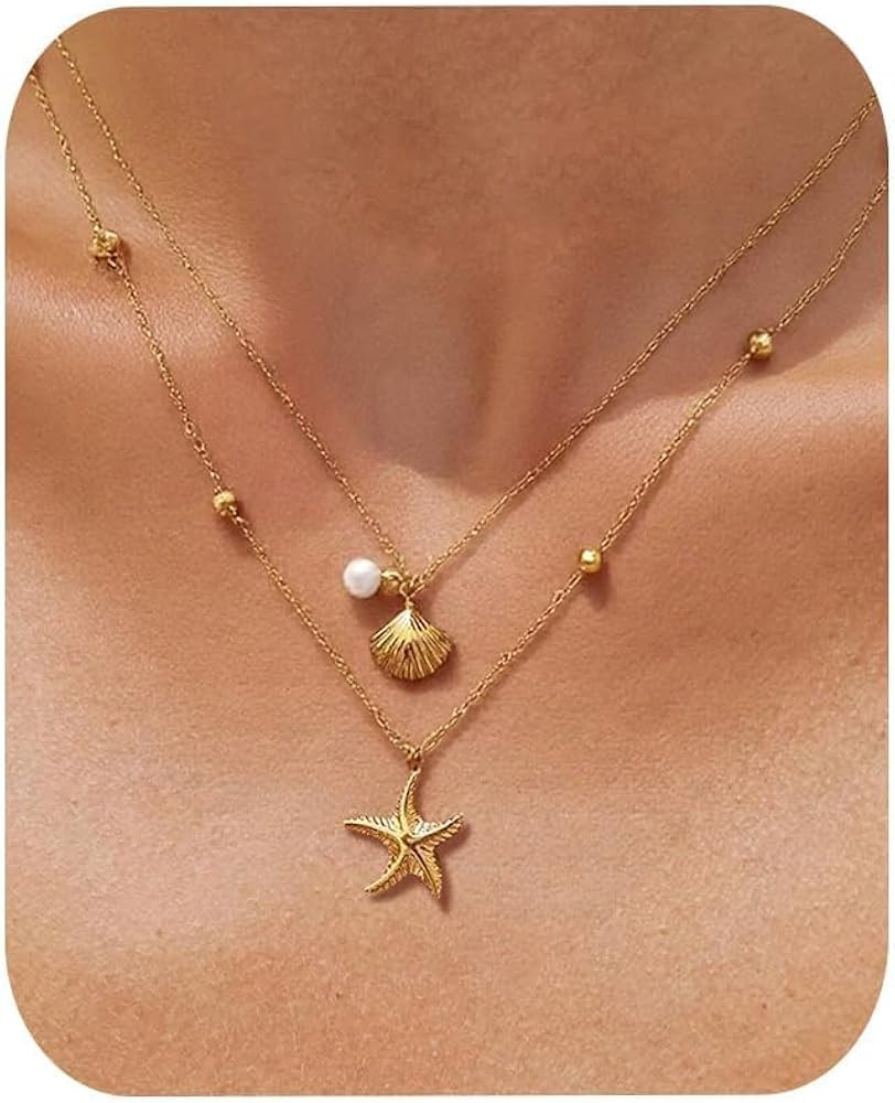 Gold Necklace Women Starfish Necklace Shell Pearl Starfish Charm Necklaces Summer Fashion Women 2... | Amazon (CA)