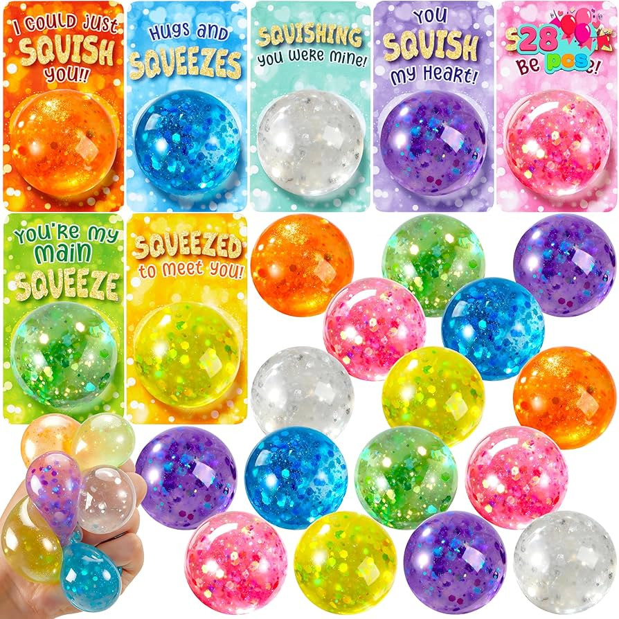 JOYIN 28 Packs Valentine's Day Stretchy Balls with Cards, Classroom Exchange Gift for Kids, Valen... | Amazon (US)
