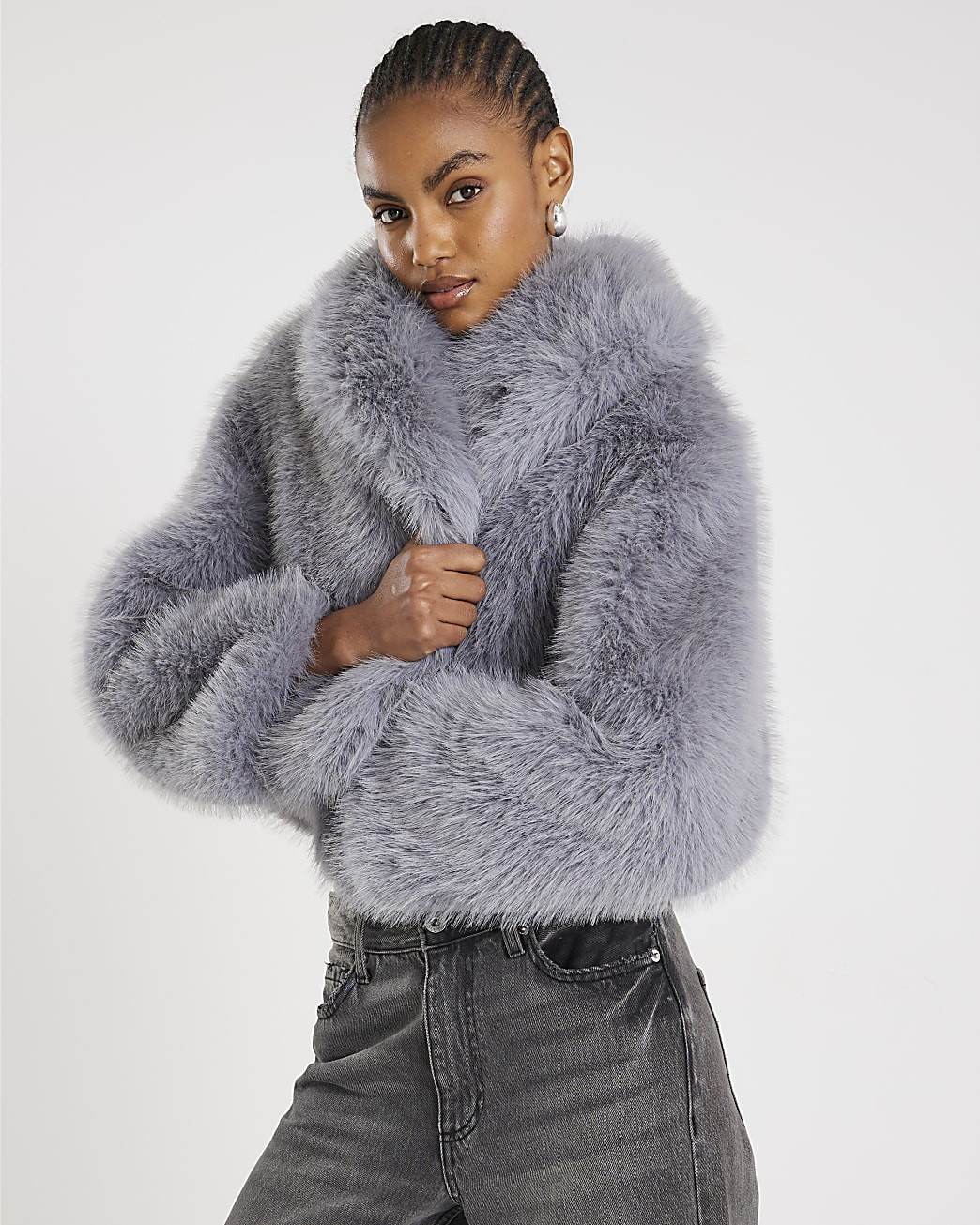 Blue Short Faux Fur Jacket | River Island UK & IE