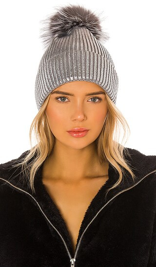 Metallic Pom Hat in Silver | Revolve Clothing (Global)