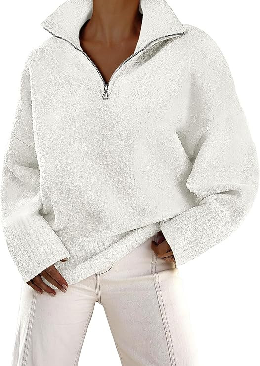 ANRABESS Women's Half Zip V Neck Oversized Sweater Fall 2023 Fuzzy Knit Chunky Warm Pullover Swea... | Amazon (US)