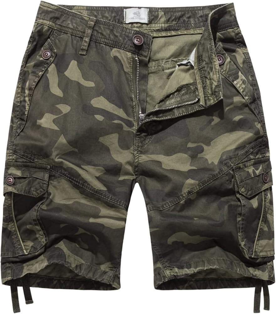 FOURSTEEDS Women's Casual Fitted Multi-Pockets Camouflage Twill Bermuda Cargo Shorts | Amazon (US)