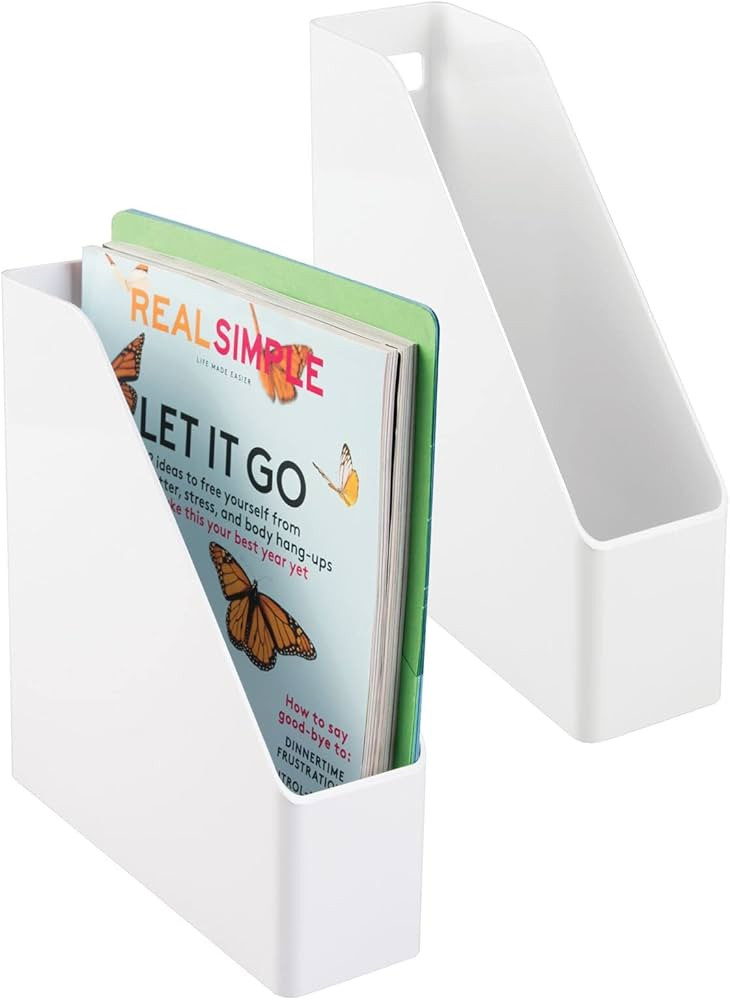 mDesign Plastic Slim Vertical File Folder Storage Organizer Bin with Handle - Hold Notebooks, Bin... | Amazon (US)