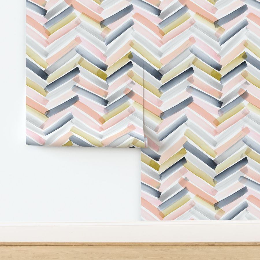 Chevron Blush Navy Wallpaper bycrystal_walen | Spoonflower