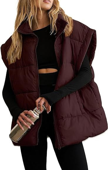 InterNos Womens Winter Puffer Vest Zip Up Stand Collar Sleeveless Padded Gilet Puffy Jacket | Amazon (US)