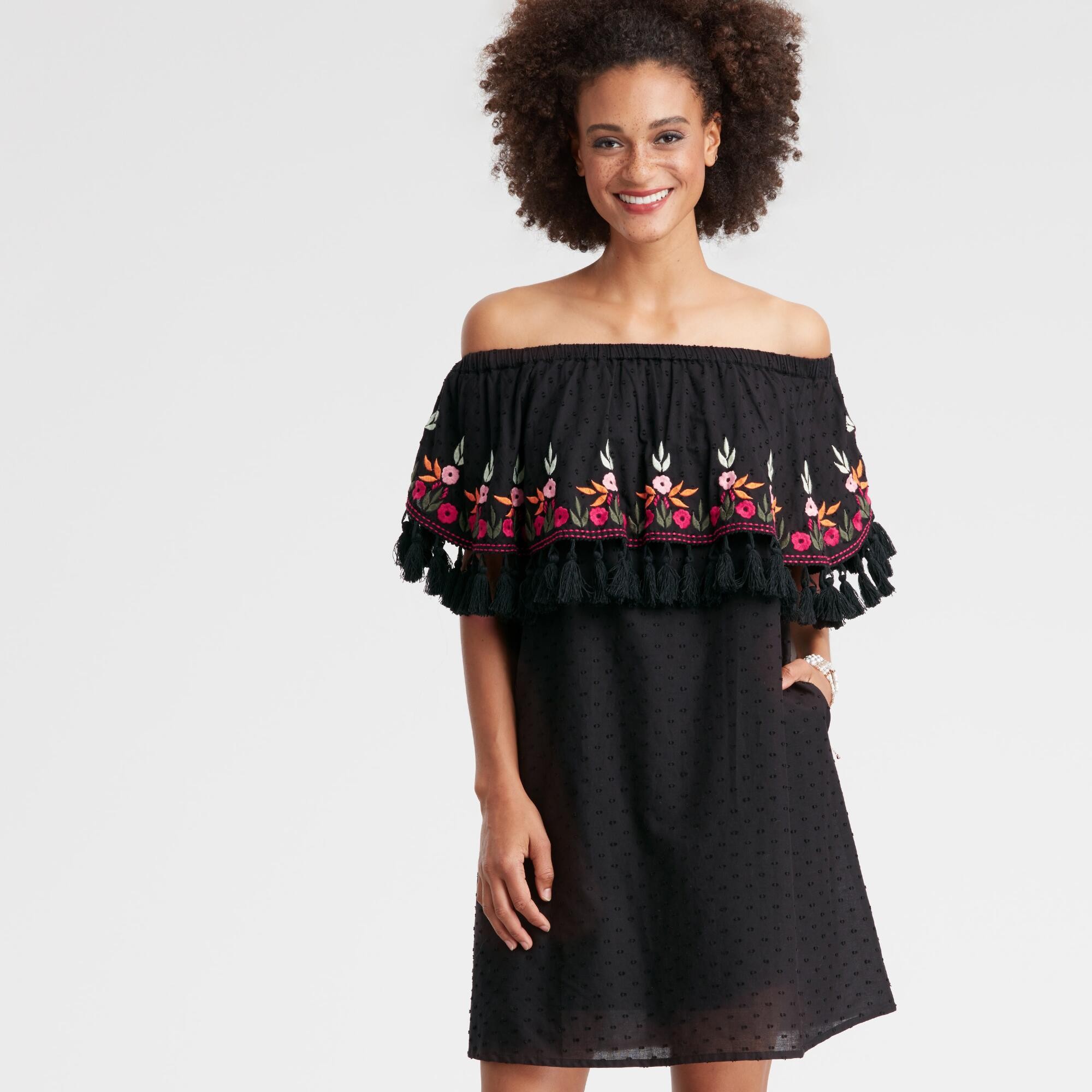 Black Floral Off the Shoulder Fiesta Dress with Pockets - Smmd by World Market Smmd | World Market