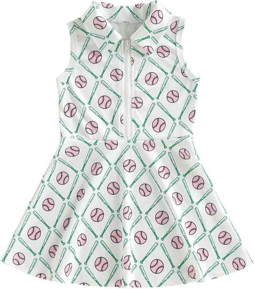 Toddler Baby Girl Baseball Outfit Girls Lapel Collar A Line Dress Spring Summer Sleeveless Tank D... | Amazon (US)