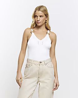 White Ribbed Knitted Vest | River Island (UK & IE)