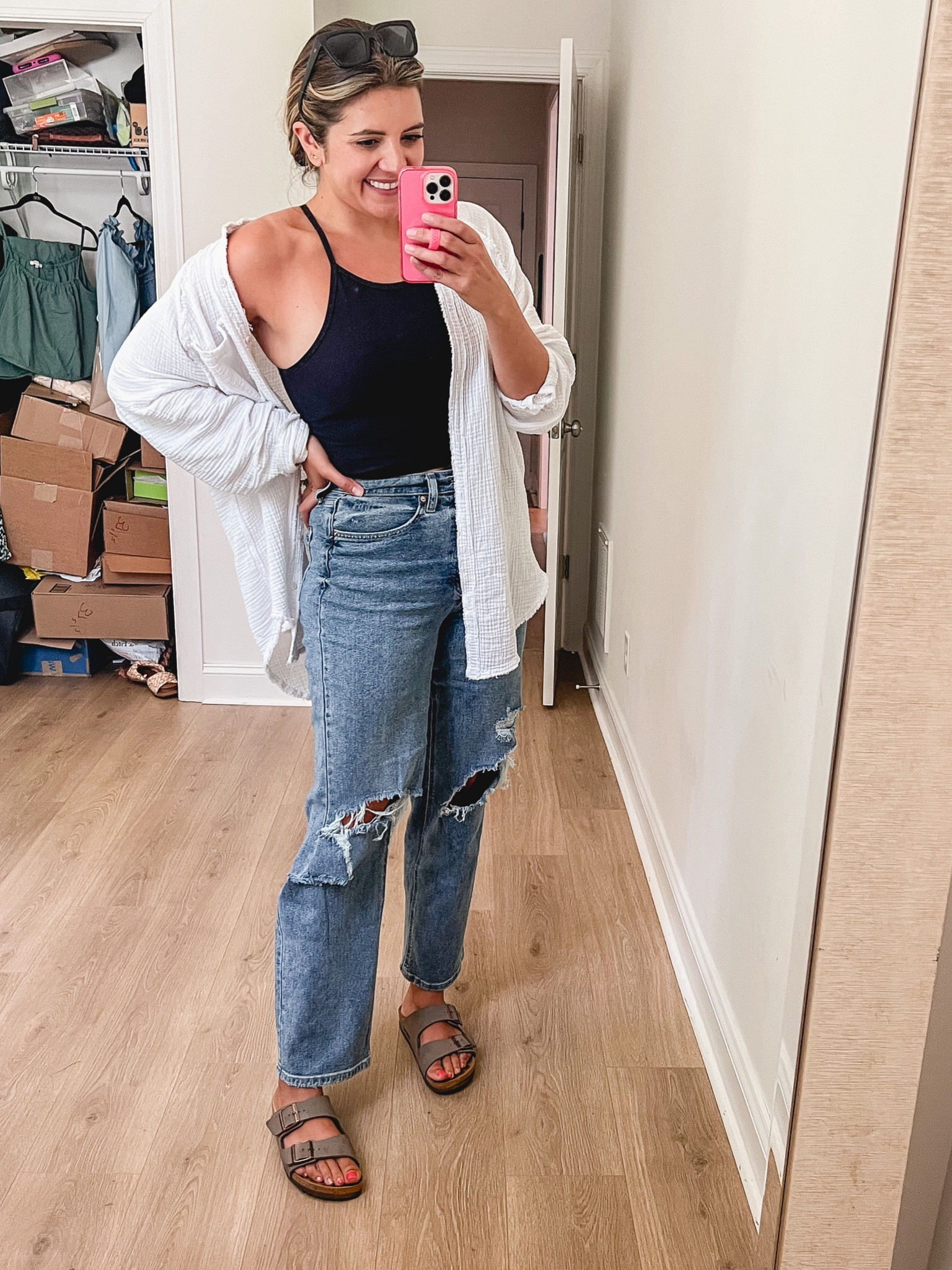 Todays ootd with my fav affordable fall finds! Tank is Amazon (size up one), straight leg jeans are Target (tts), top is Aerie (size down)! 

#LTKunder50 #LTKunder100