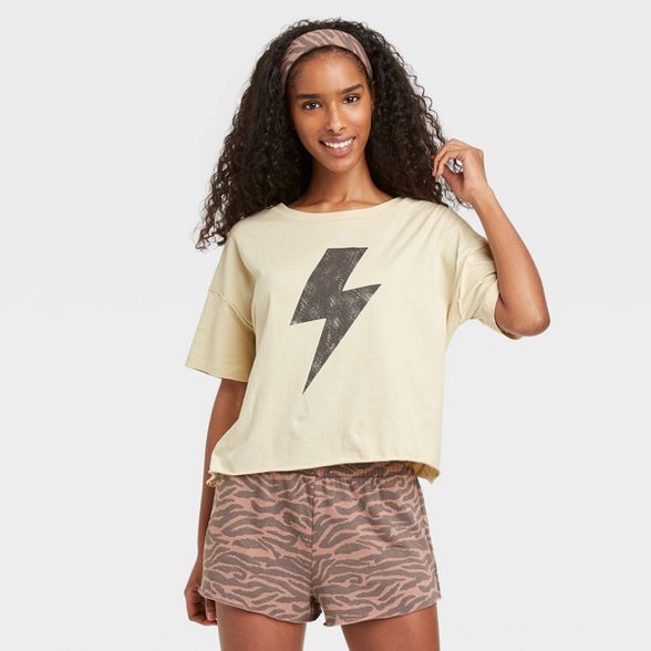 Women's Tiger Print T-Shirt and Shorts Pajama Set with Bandana - Grayson Threads Tan | Target