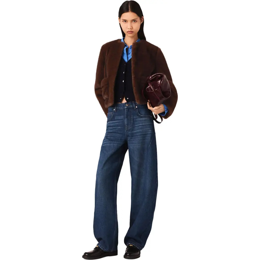 maje Short faux fur coat in Brown at Nordstrom, Size 40 Eu | Nordstrom