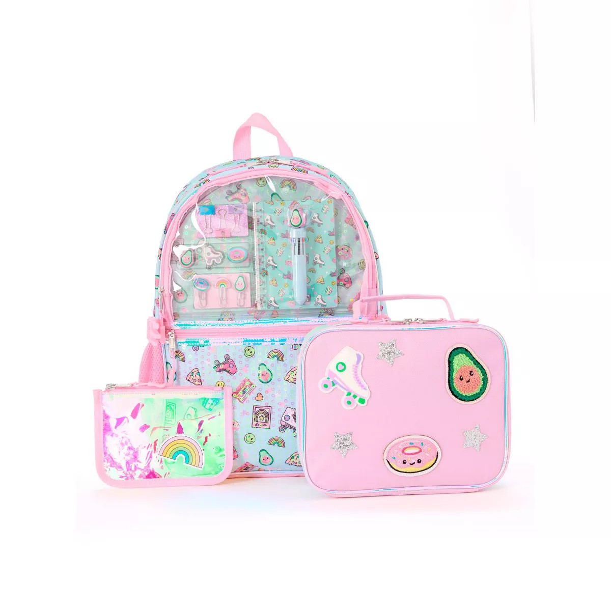 Locker Club Kids' 16L Kids Backpack with Clear Lunch Stationery - Red/Pink: Preschool Essential | Target