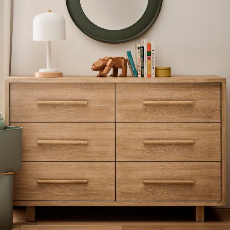 Grayson 52" Natural Brown Oak Wood Wide 6-Drawer Kids Dresser + Reviews | Crate & Kids | Crate & Barrel