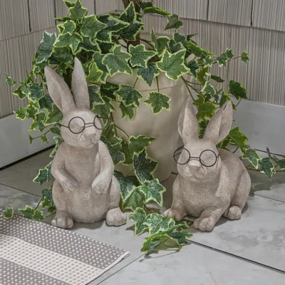 11.5-15.5" Outdoor Resin Bunny With Metal Glasses | Wayfair North America